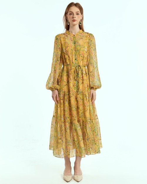 SIXDO Voile Flared Dress for Women